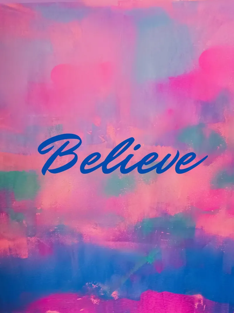 Impresión abstracta de colores "Believe" - Texto en azul metacrilato de FABOArt