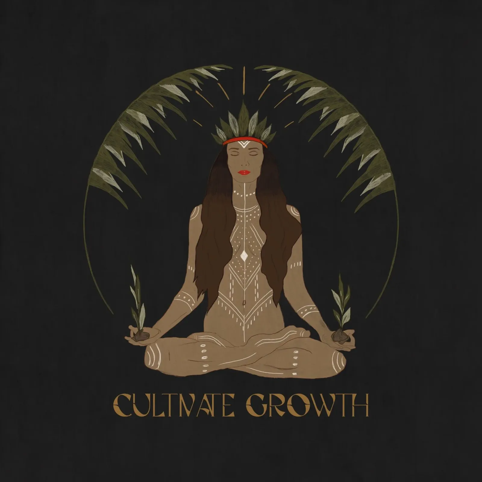 Cultiveer Groei - zwarte boho tribale palm meditatie mantra poster met houten frame van This Wild Soul - Illustration