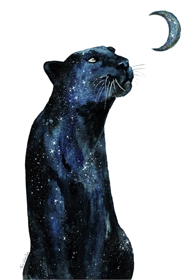 La Luna chiama l'Universo Galattico Magico Giaguaro Nero pellicola backlit da This Wild Soul - Illustration