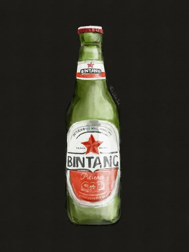 Indonesische Bali Bintang drank bierfles zwarte achtergrond canvas met Baklijst van This Wild Soul - Illustration