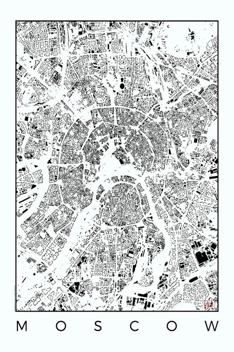 Moscow Map Schwarzplan poster de Hubert Roguski