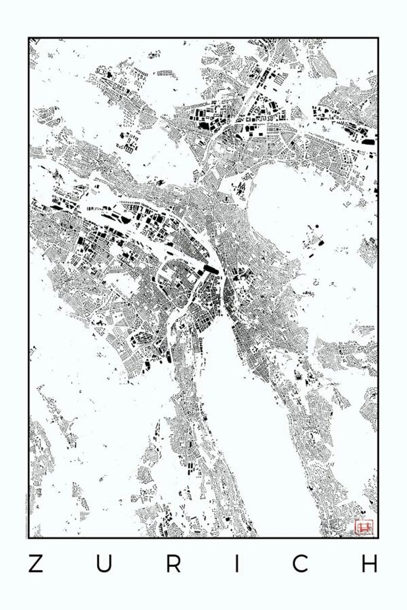 Zurich Map Schwarzplan Poster von Hubert Roguski