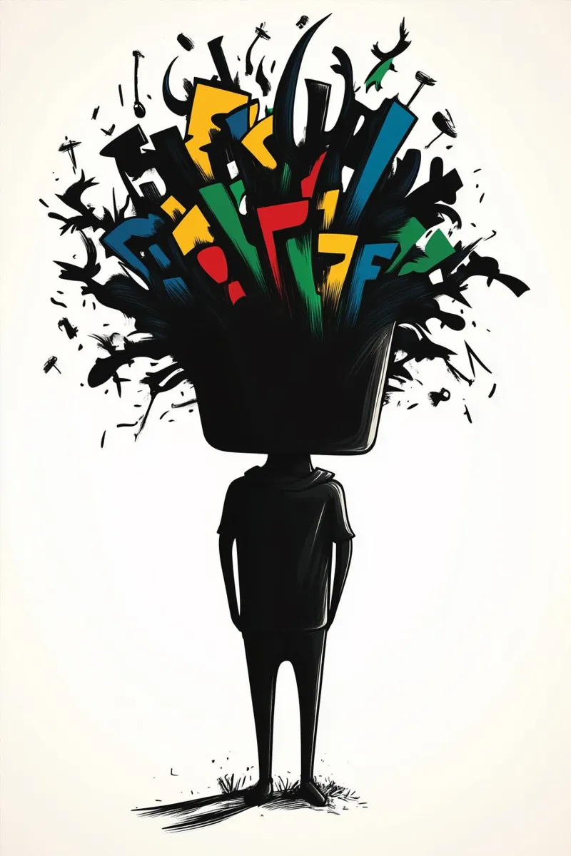 Esplosione di pensieri tra caos e creatività poster con telaio in alluminio da melipo-art
