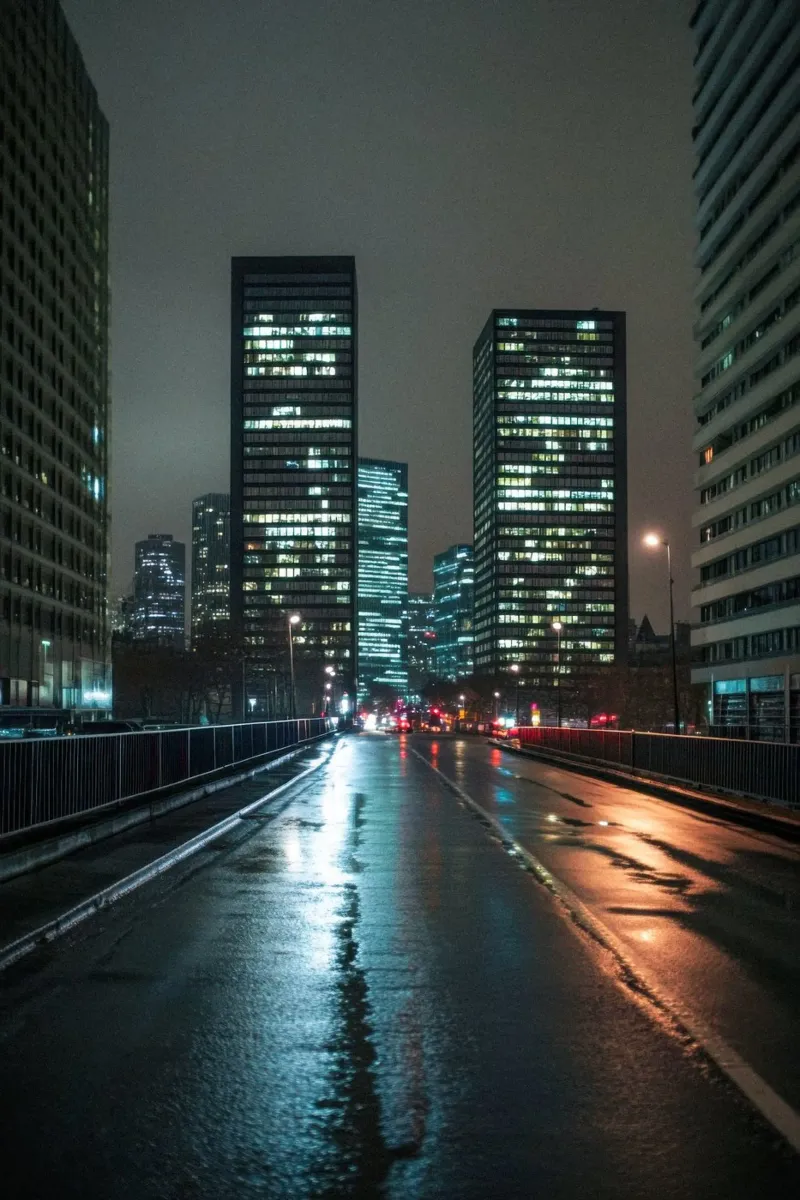 Prospettiva urbana: la Parigi moderna di notte poster con telaio in alluminio da By Night