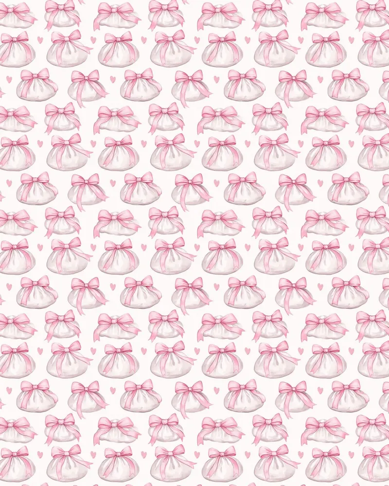 Carino cibo Coquette rosa Bow Dumpling Capodanno lunare cinese poster con telaio in alluminio da Gentle Echoes Art