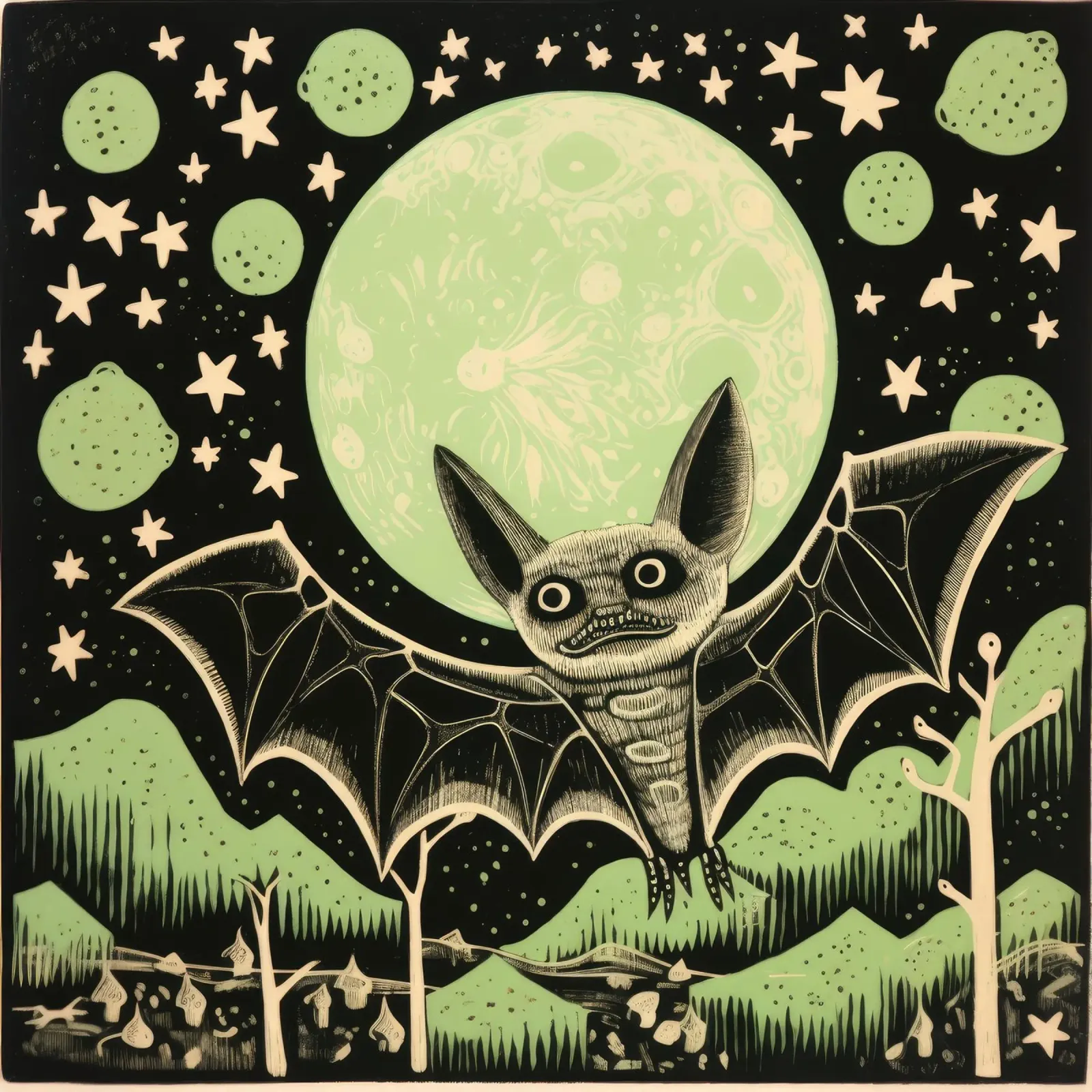 Pipistrello verde 2 pellicola backlit da Minimal Animal Art