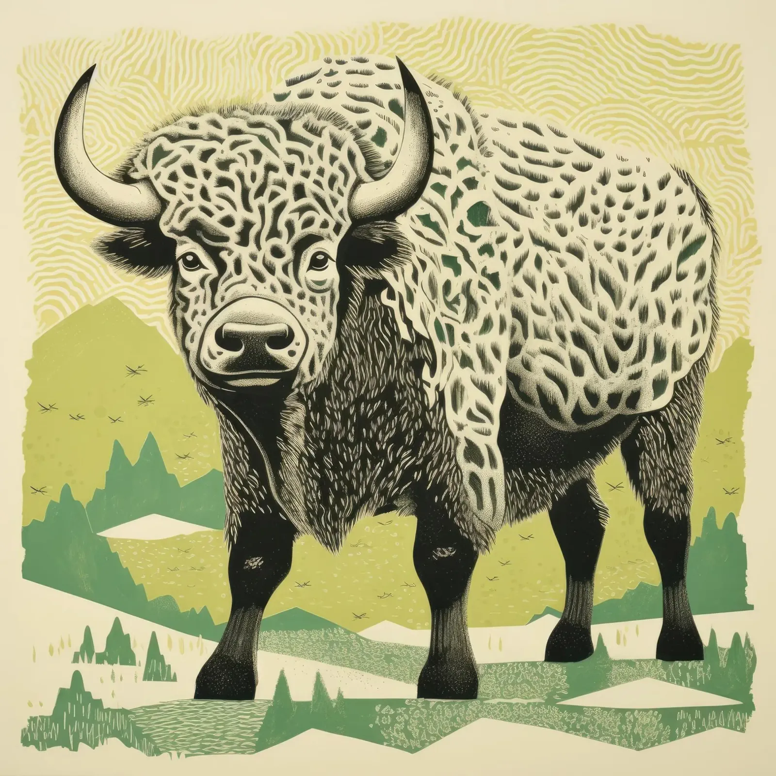Bisonte verde 1 pellicola backlit da Minimal Animal Art