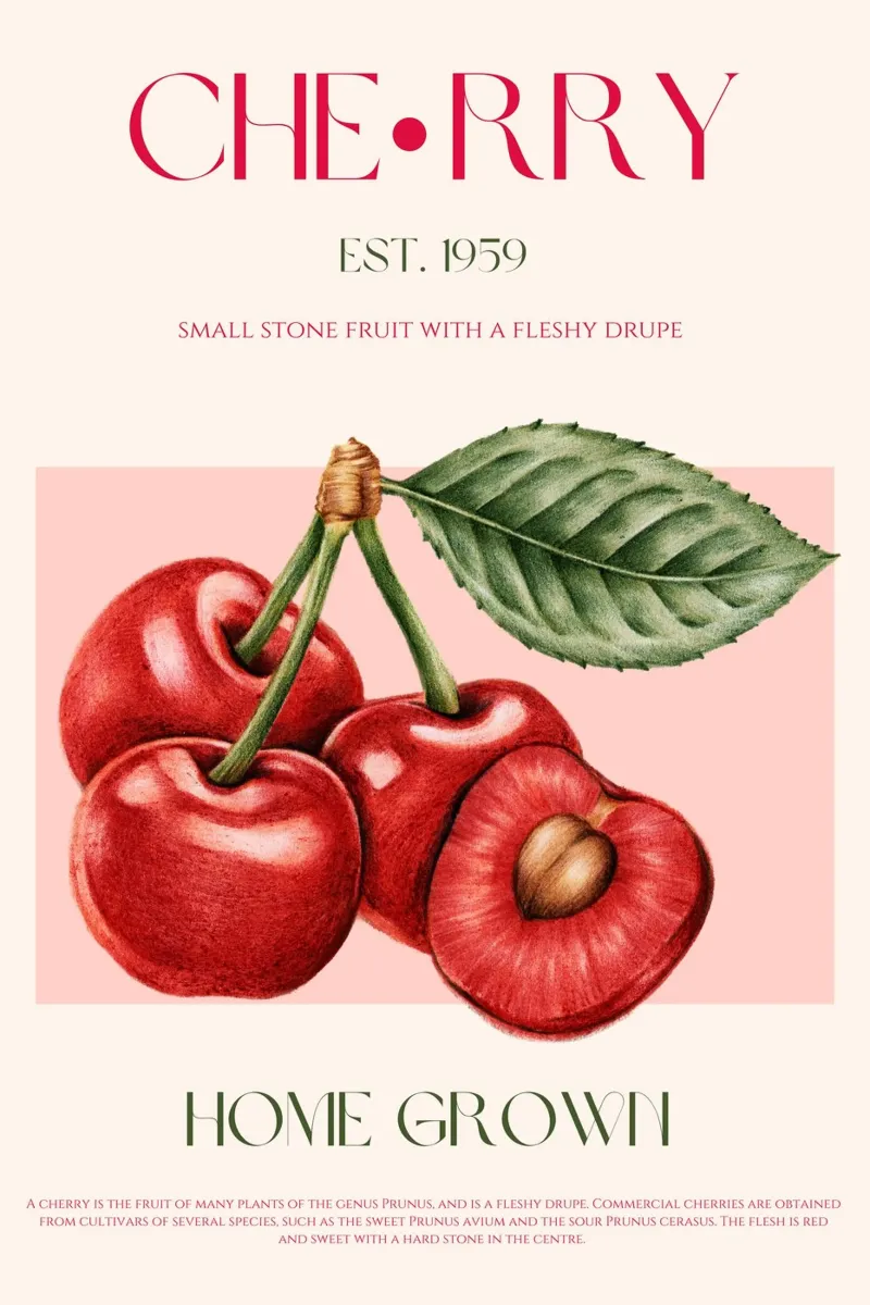 Stampa di frutta alla ciliegia poster con telaio in alluminio da KOKRPrints