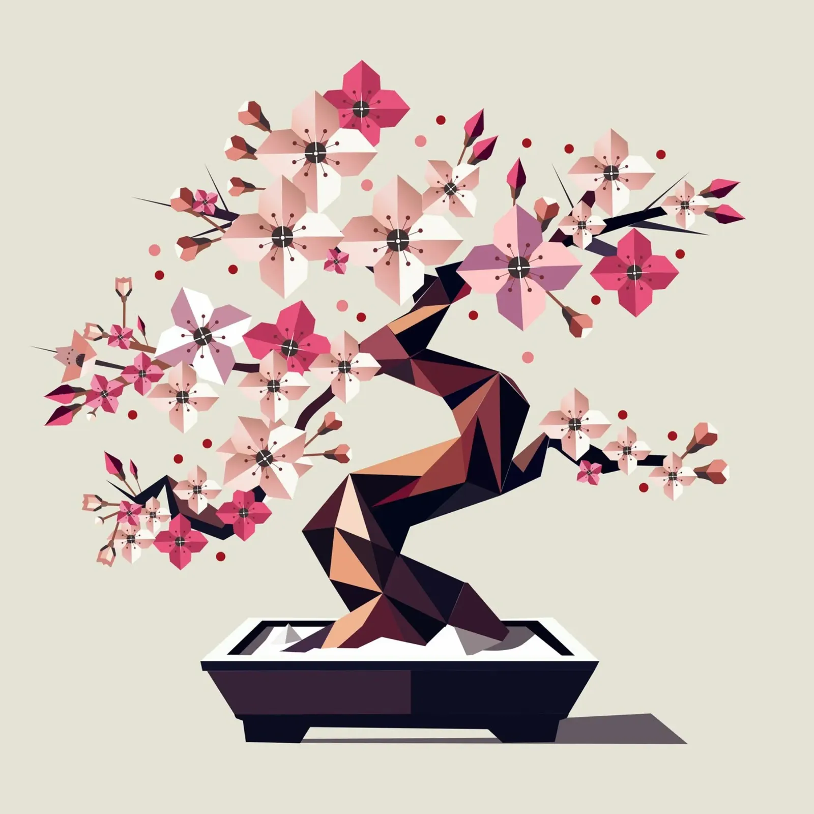 Bonsai di fiori di ciliegio - Arte geometrica senza tempo poster con telaio in alluminio da namosh