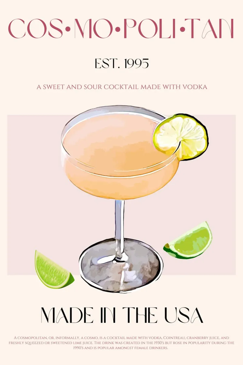 Cosmopolitan Cocktail Print canvas with Floater frame by KOKRPrints