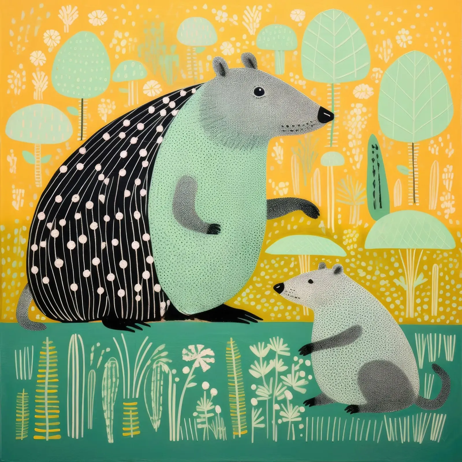 Capibara verde 2 pellicola backlit da Minimal Animal Art