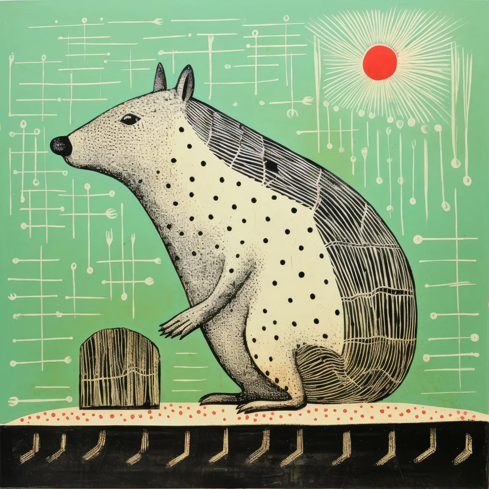 Capibara verde 3 pellicola backlit da Minimal Animal Art