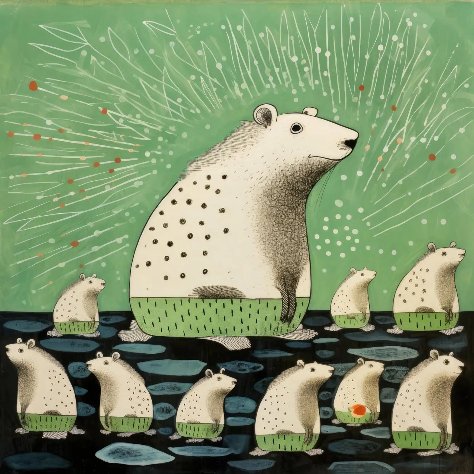 Capibara verde 4 pellicola backlit da Minimal Animal Art