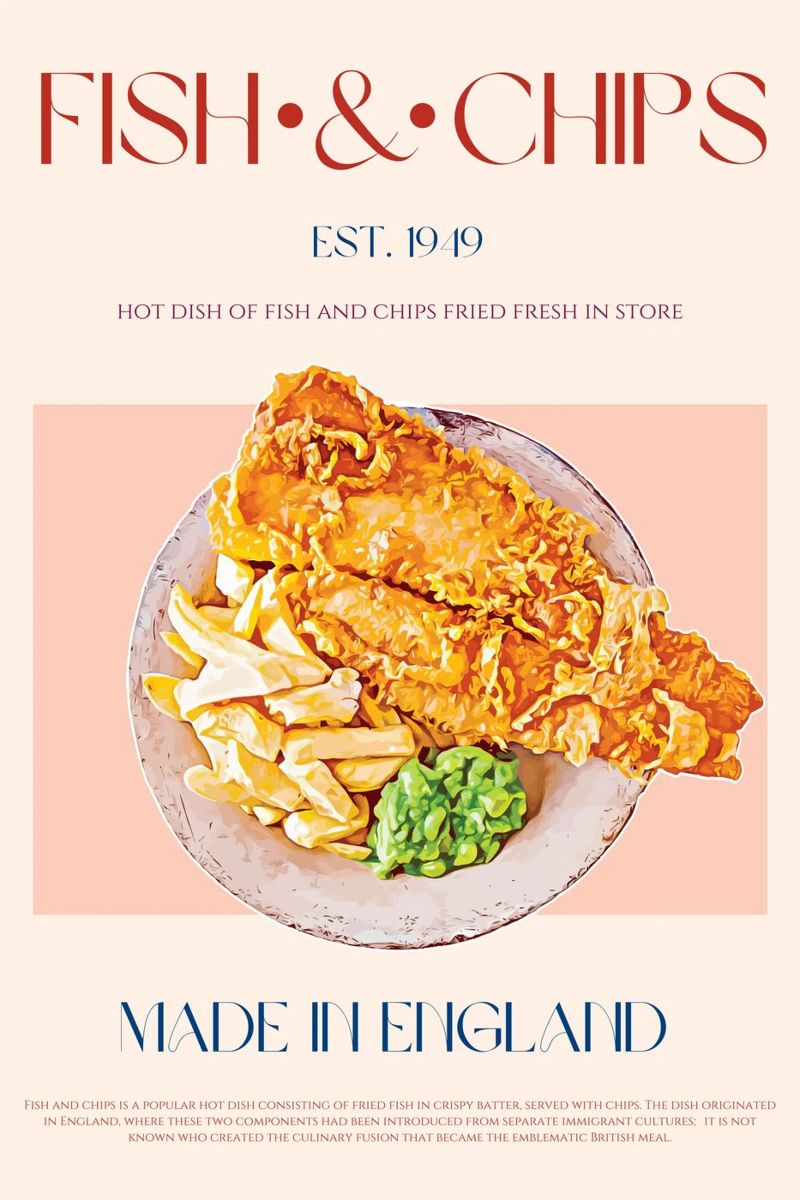 Fish & Chips Drucken Leinwand von KOKRPrints