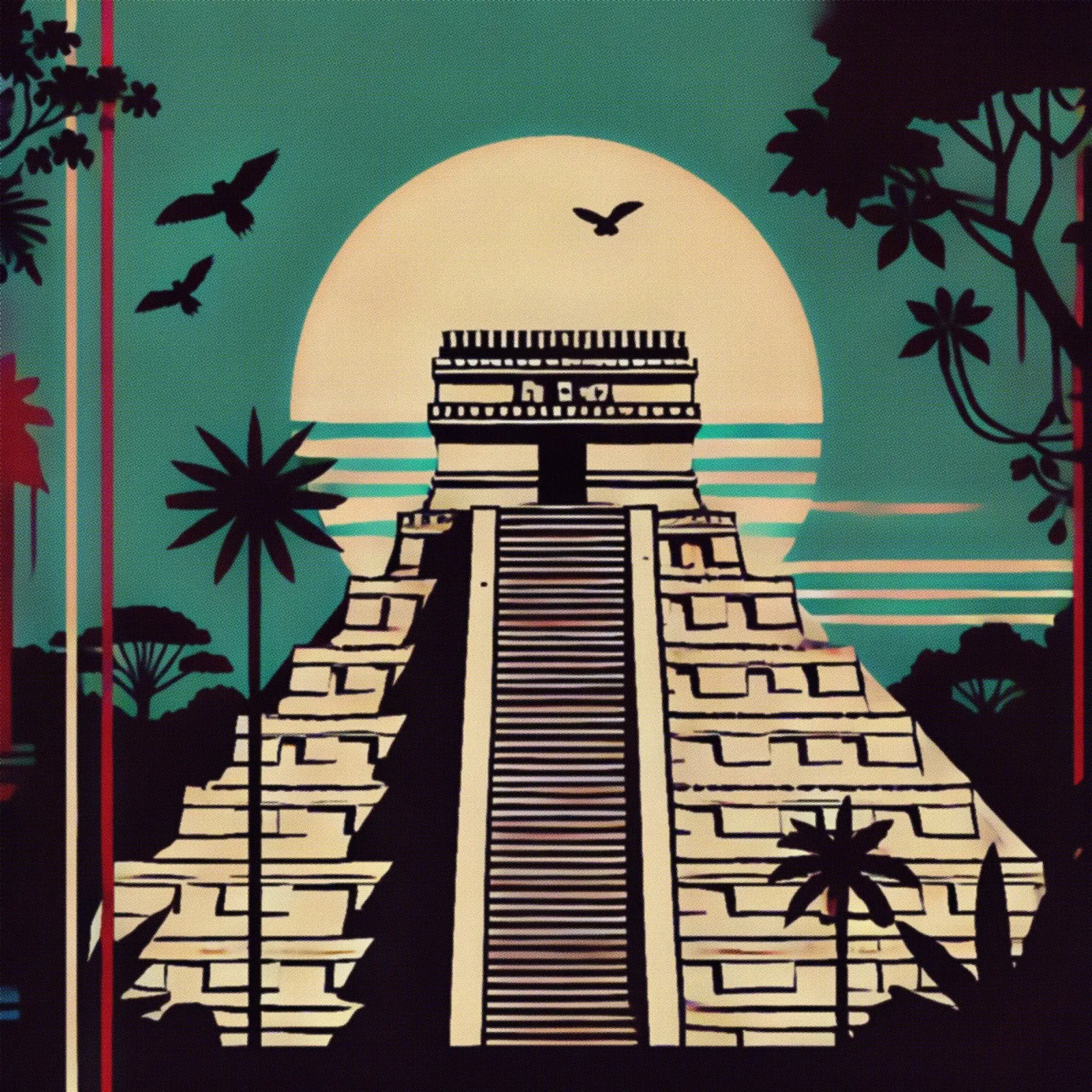 Tempio di Maya - Stampa poster d'epoca pellicola backlit da posterprints-by-nomad