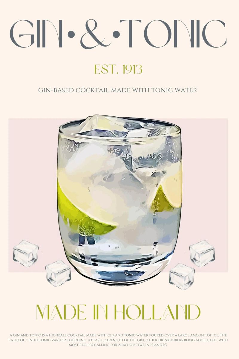 Gin & Tonic Cocktail drucken Leinwand von KOKRPrints