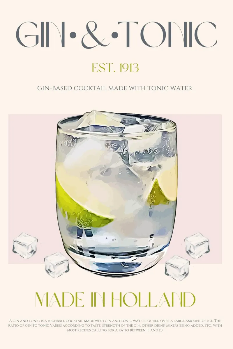 Gin & Tonic Cocktail Print canvas by KOKRPrints