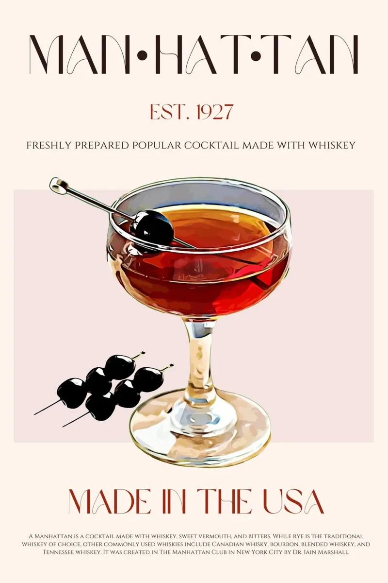 Manhattan Cocktail Print canvas with Floater frame by KOKRPrints