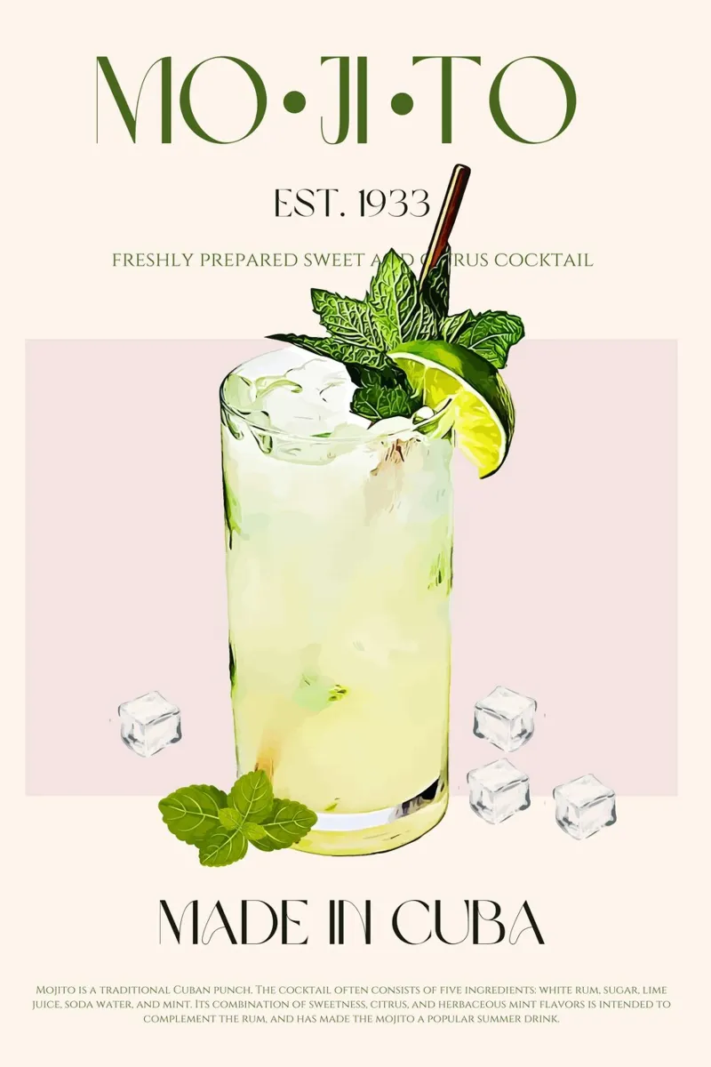 Stampa cocktail Mojito poster con telaio in alluminio da KOKRPrints