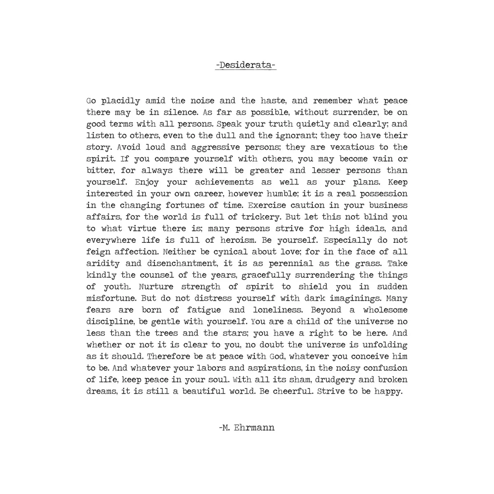 "Desiderata" Citazione Poesia di Max Ehrmann poster con telaio in legno da Summer Soul Co. - Quotes