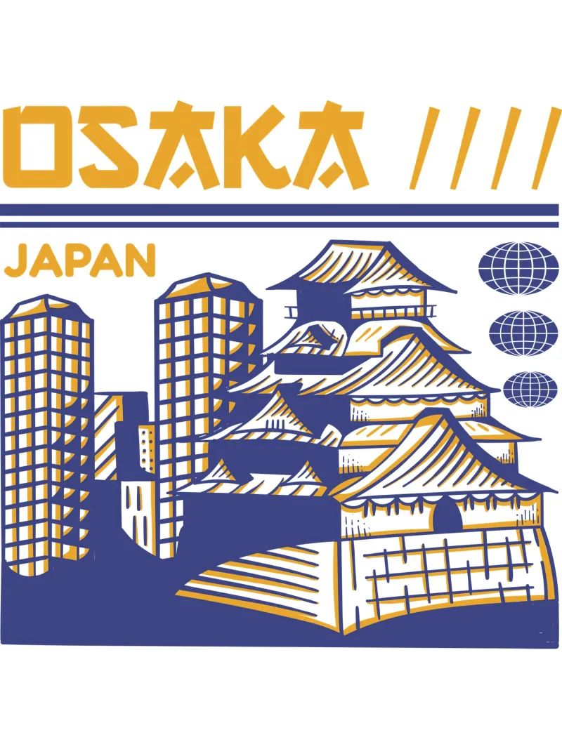 Osaka-Giappone design classico poster con telaio in legno da rivariahill