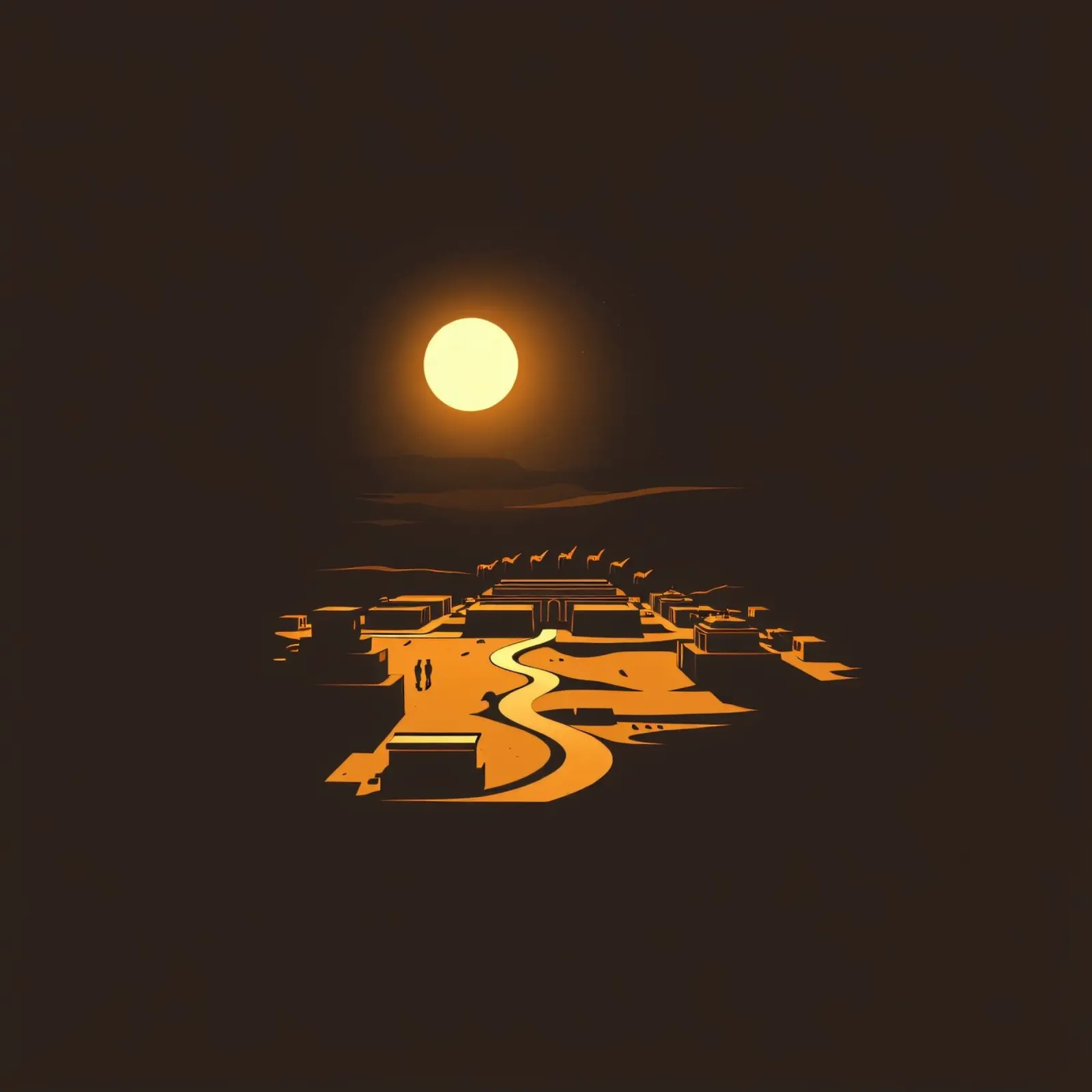 Un tramonto mette in risalto un tranquillo villaggio con sentieri tortuosi poster da DesignDoodle