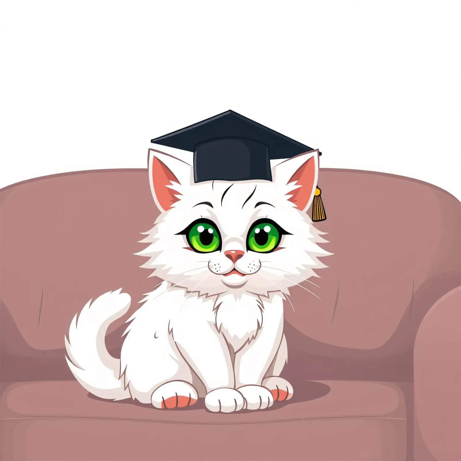 Un gatto bianco con gli occhi verdi che indossa un cappello da laurea poster da DesignDoodle