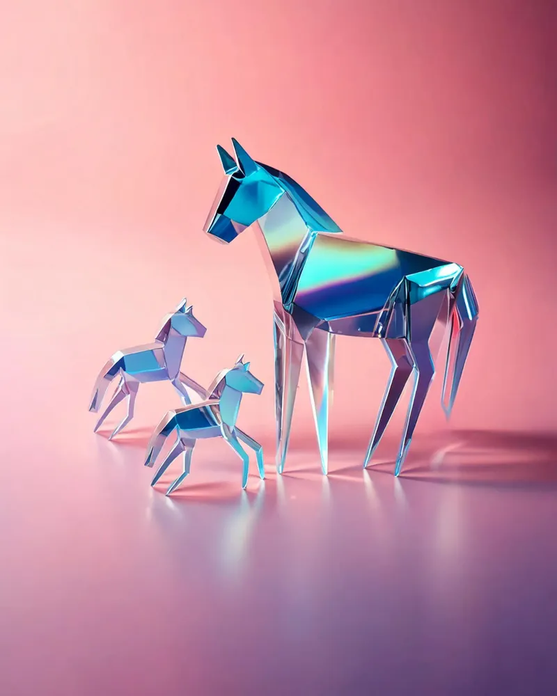 Cavallo famiglia puledro in vetro cromato rosa HG - Bujaboom poster con telaio in alluminio da bujaboom