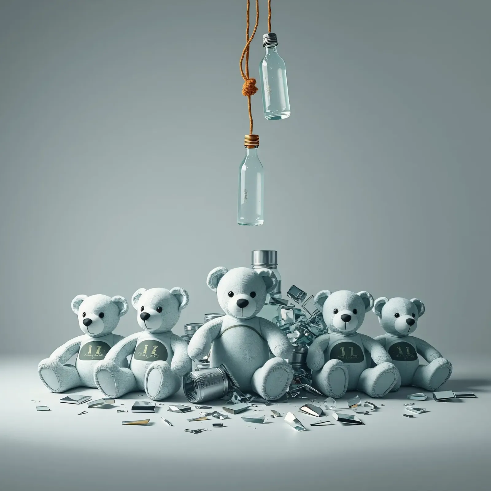Cinque orsetti di peluche disposti in una composizione giocosa pellicola backlit da DesignDoodle