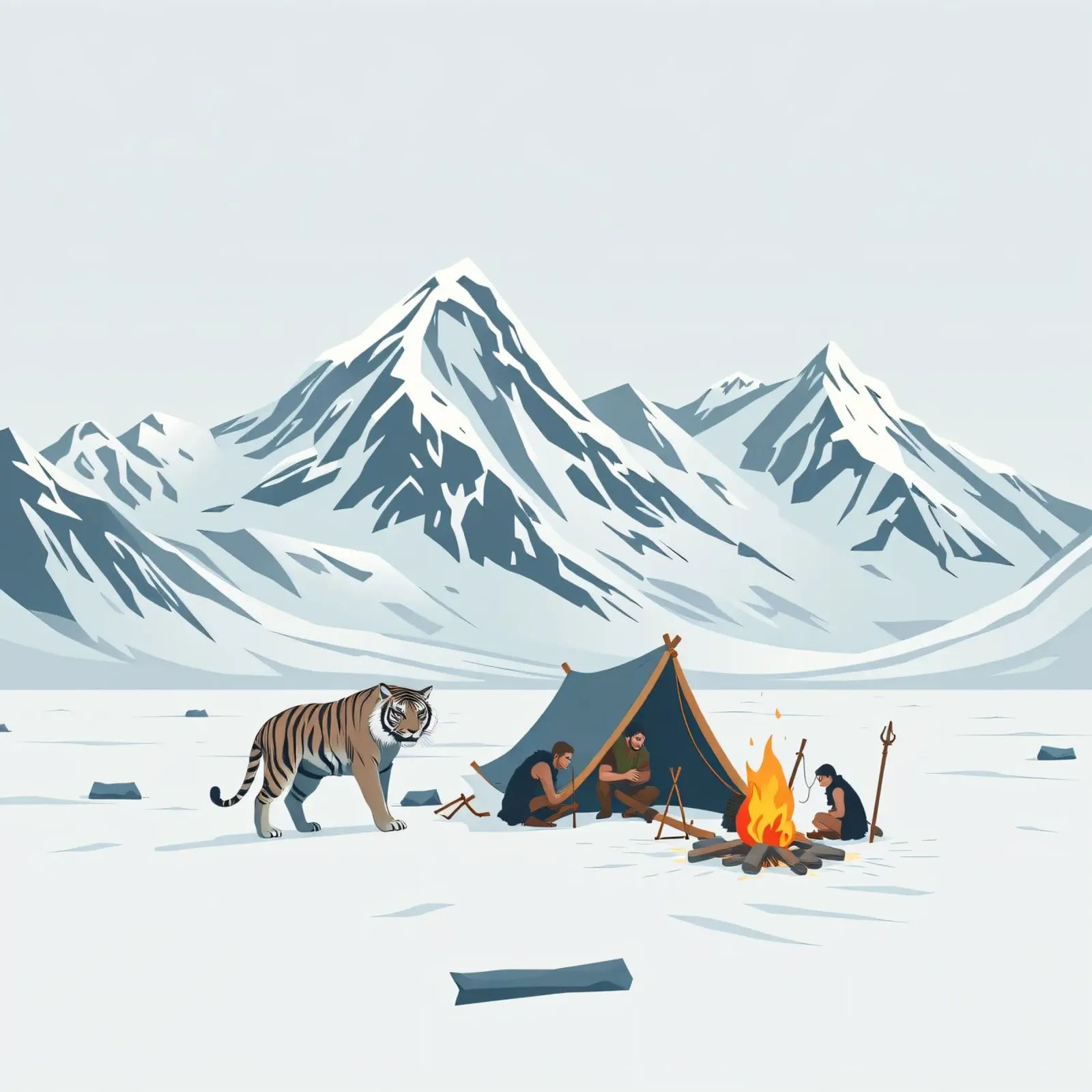 gruppo di esploratori in campeggio vicino a roaring fire montagne innevate alluminio dibond da DesignDoodle