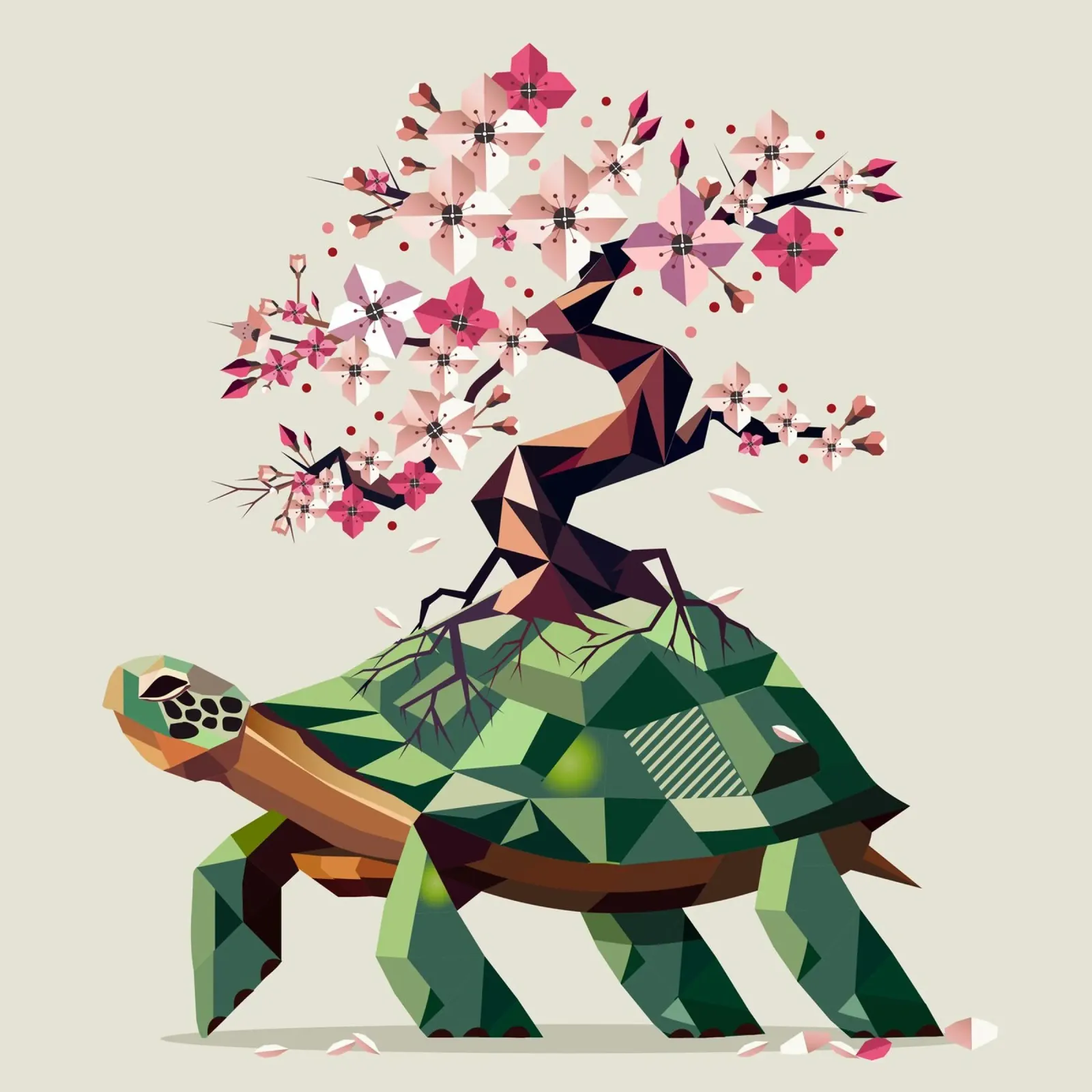 Turtle with cherry blossom bonsai - a symbol of patience hahnemühle by namosh