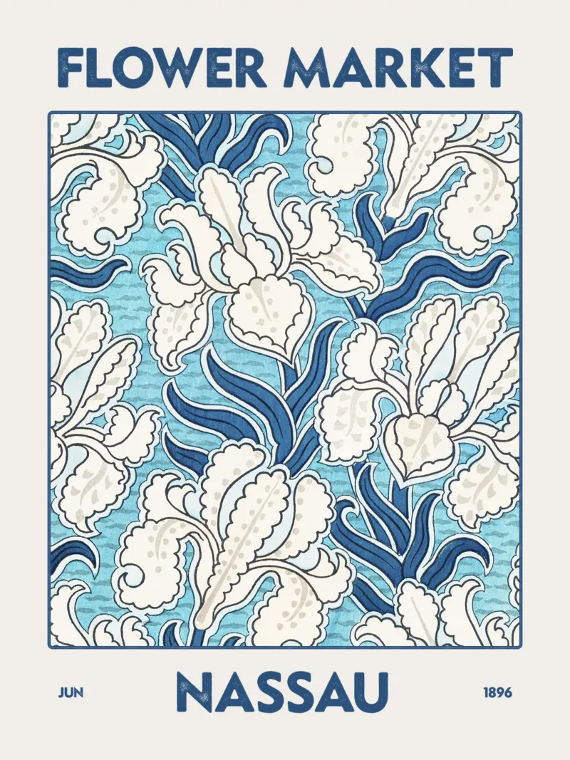 Mercato dei fiori di Nassau poster con telaio in alluminio da Vintagrafica