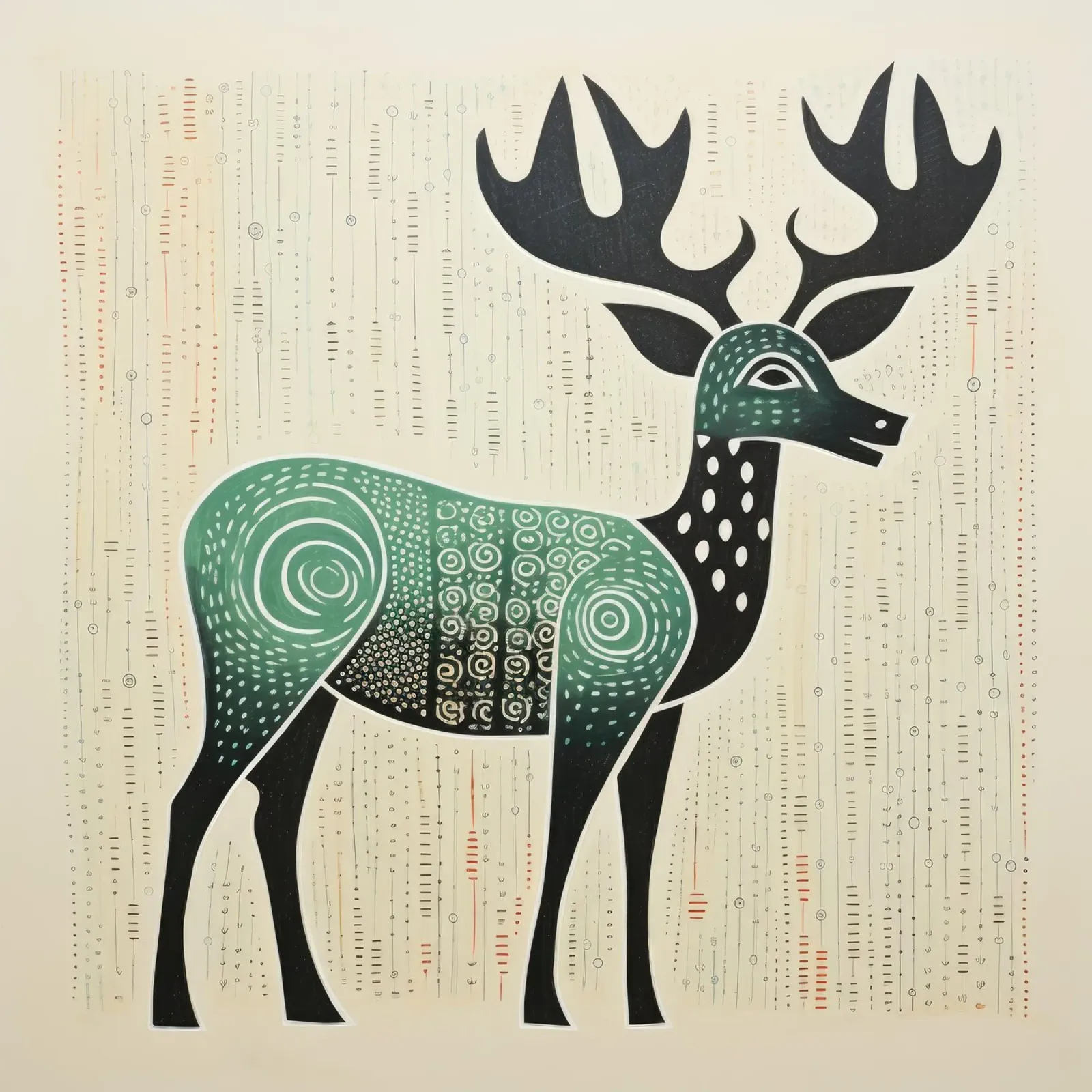 Groene kariboe 2 aluminium-dibond van Minimal Animal Art