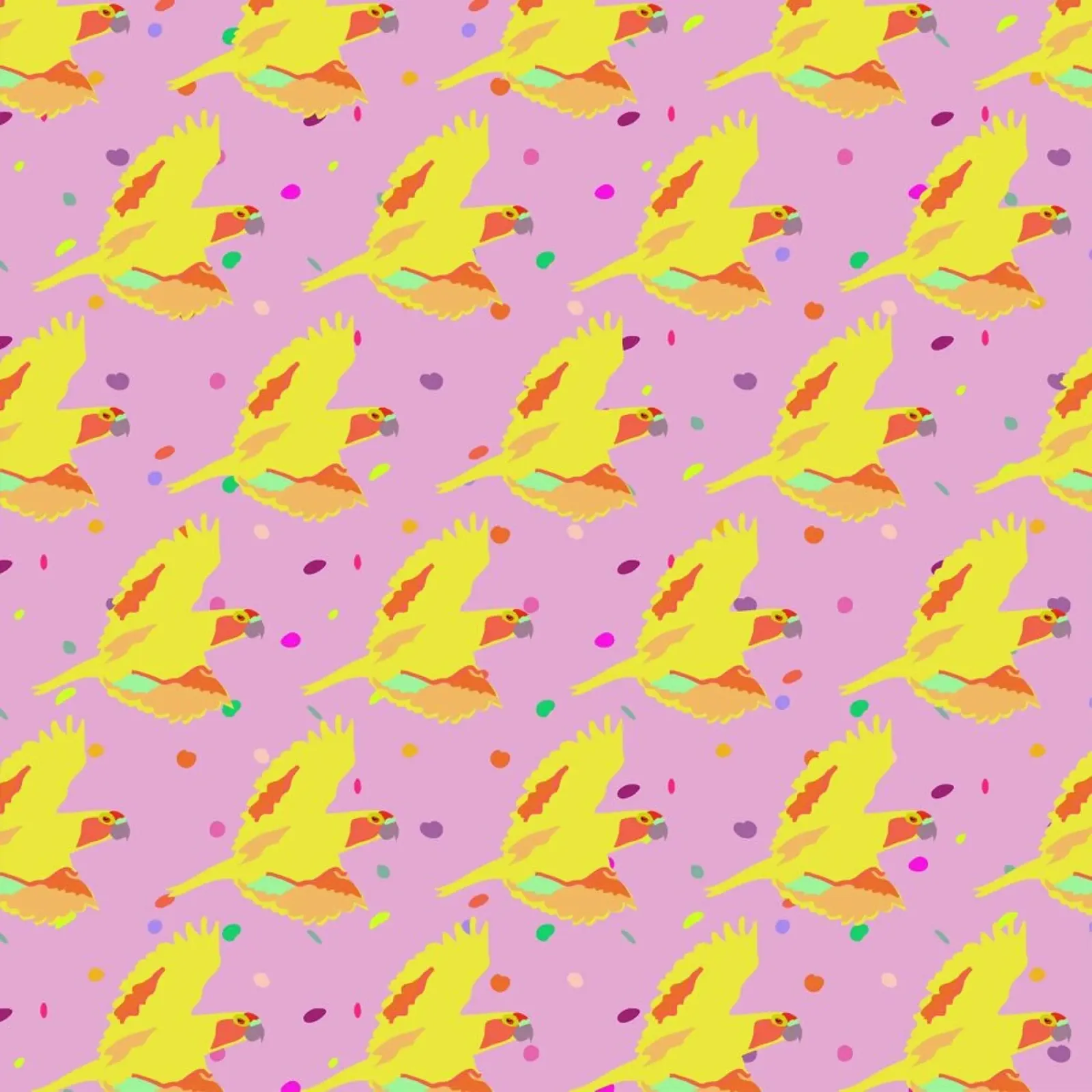 Confetti Yellow Parrots poster con telaio in legno da Mariery Young