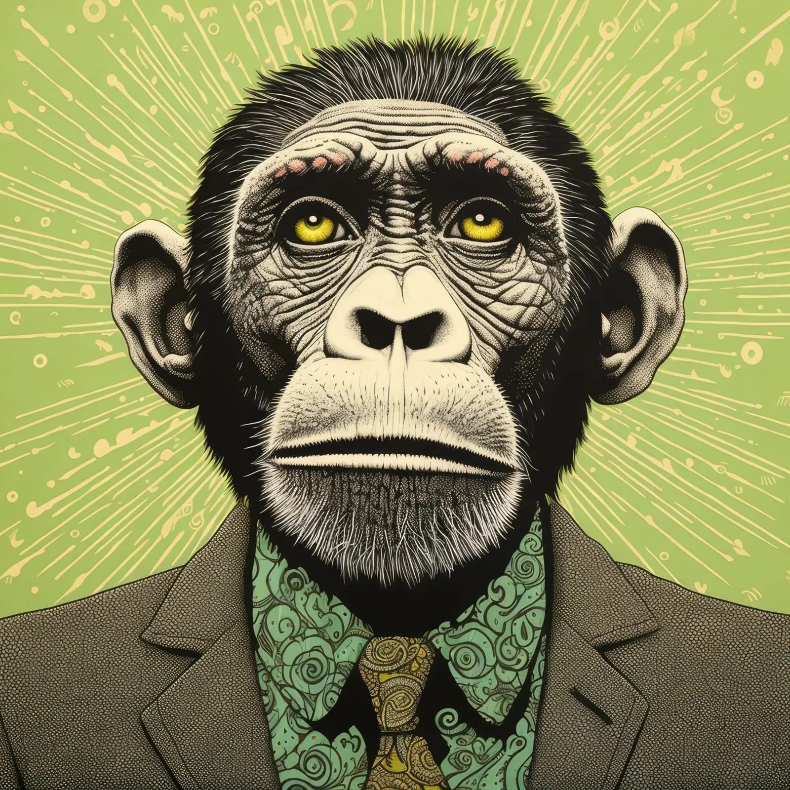 Green Chimpanzee 3 acrylic glass by Minimal Animal Art