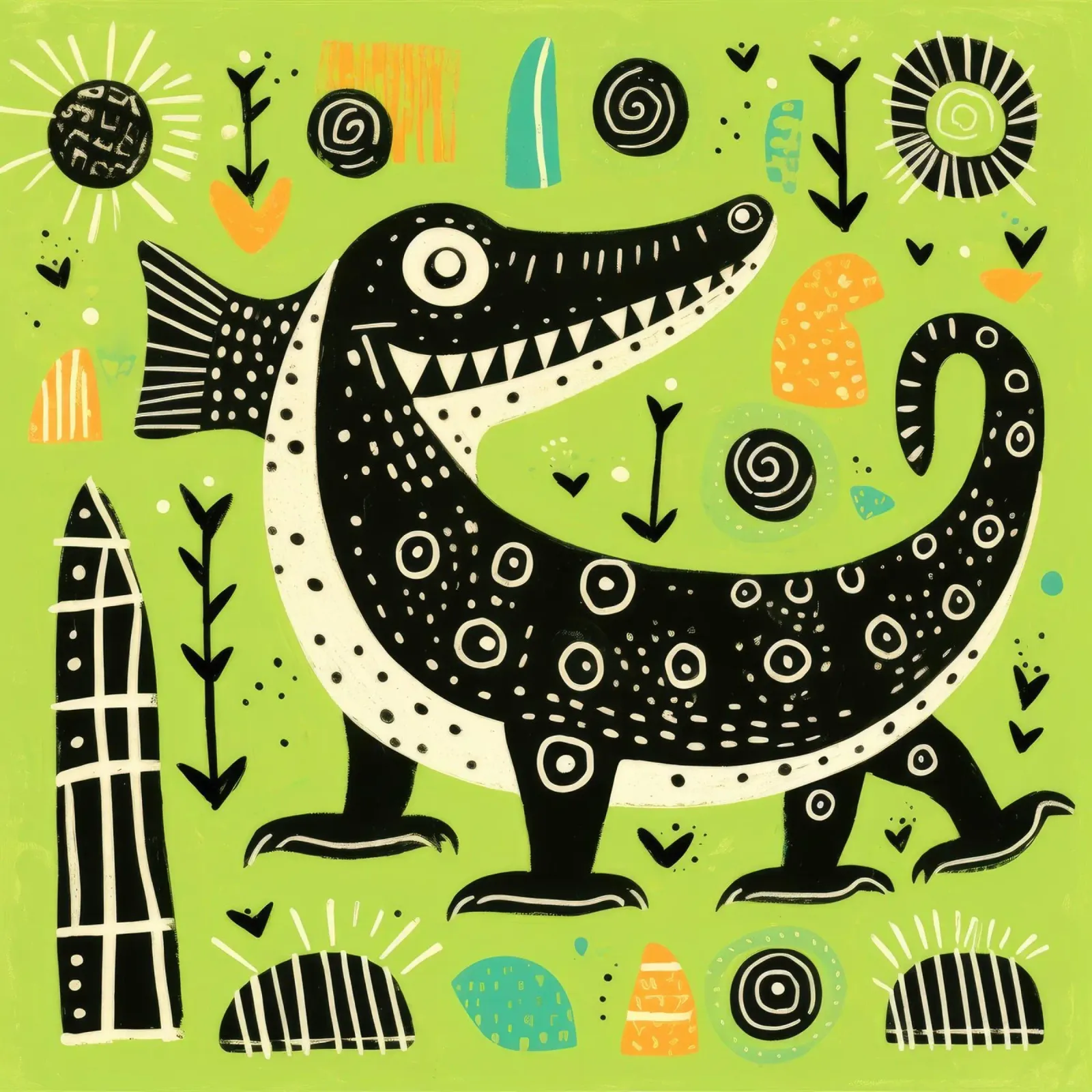 Cocodrilo verde 1 hahnemühle de Minimal Animal Art