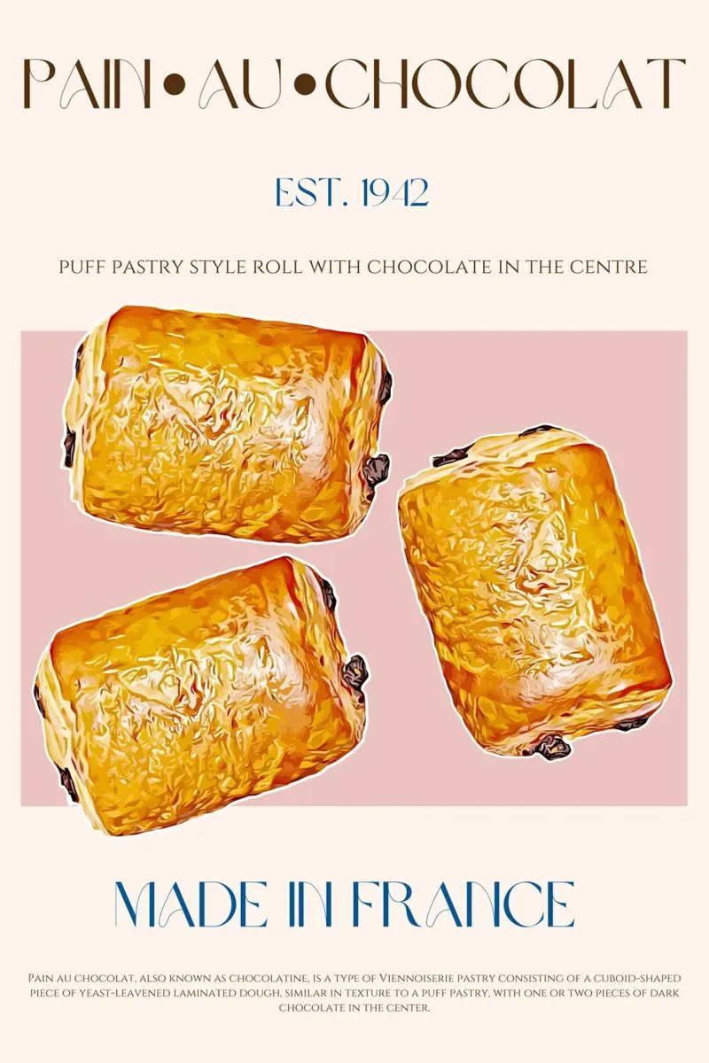 Stampa Pain Au Chocolat poster con telaio in alluminio da KOKRPrints