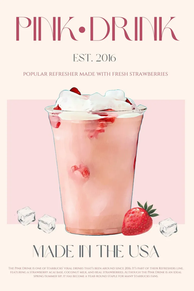 Stampa di una bevanda rosa poster con telaio in alluminio da KOKRPrints