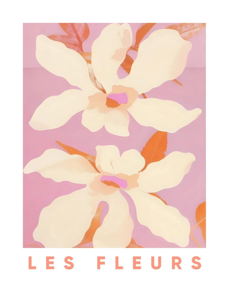 Les Fleurs, Blumendruck, florales botanisches Poster, rosa Kunst Poster von Bella Studio