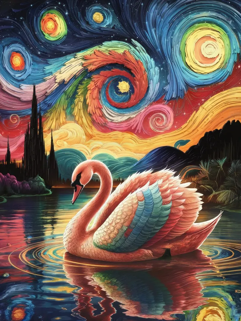 Cigno e notte stellata carta hahnemühle da logic