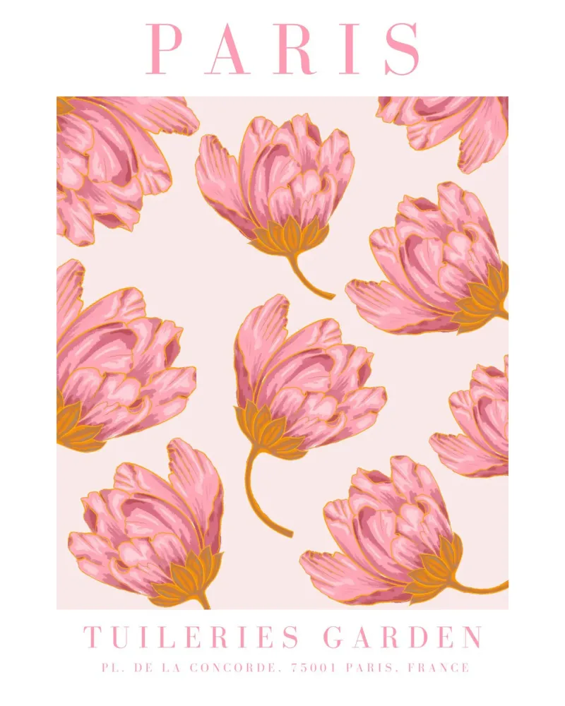 Poster floreale di Parigi, arte floreale rosa, stampe botaniche poster da ArtHaus