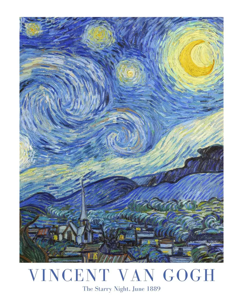 Van Gogh, Sternennacht, Ölgemälde, Blaue Wandkunst Leinwand mit Schattenfugenrahmen von ArtHaus
