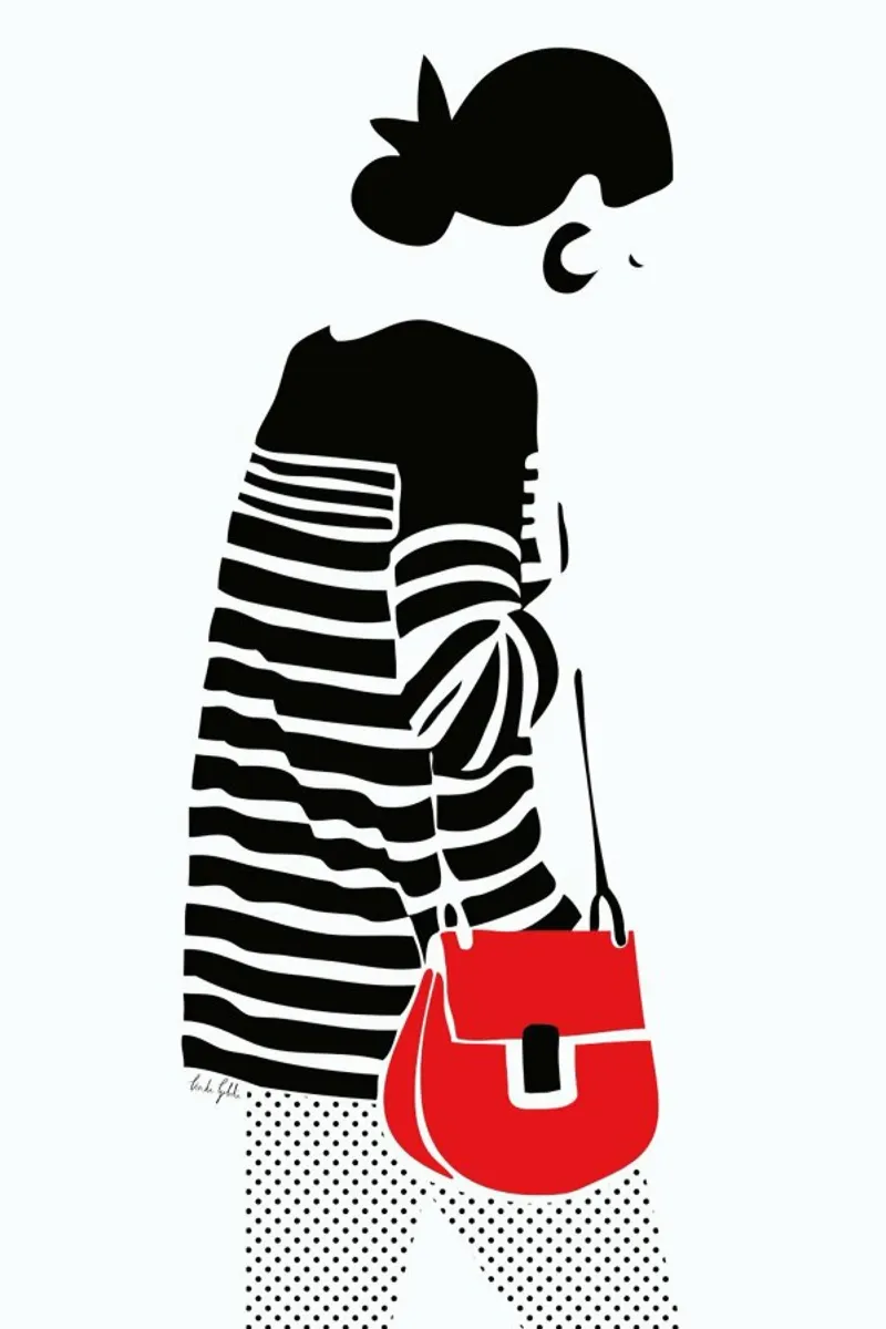 Stripy Parisian poster con telaio in alluminio da Linda Gobeta