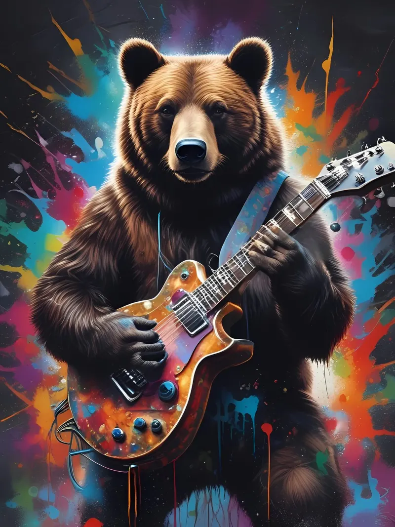 Bear play guitar canvas by MakArena