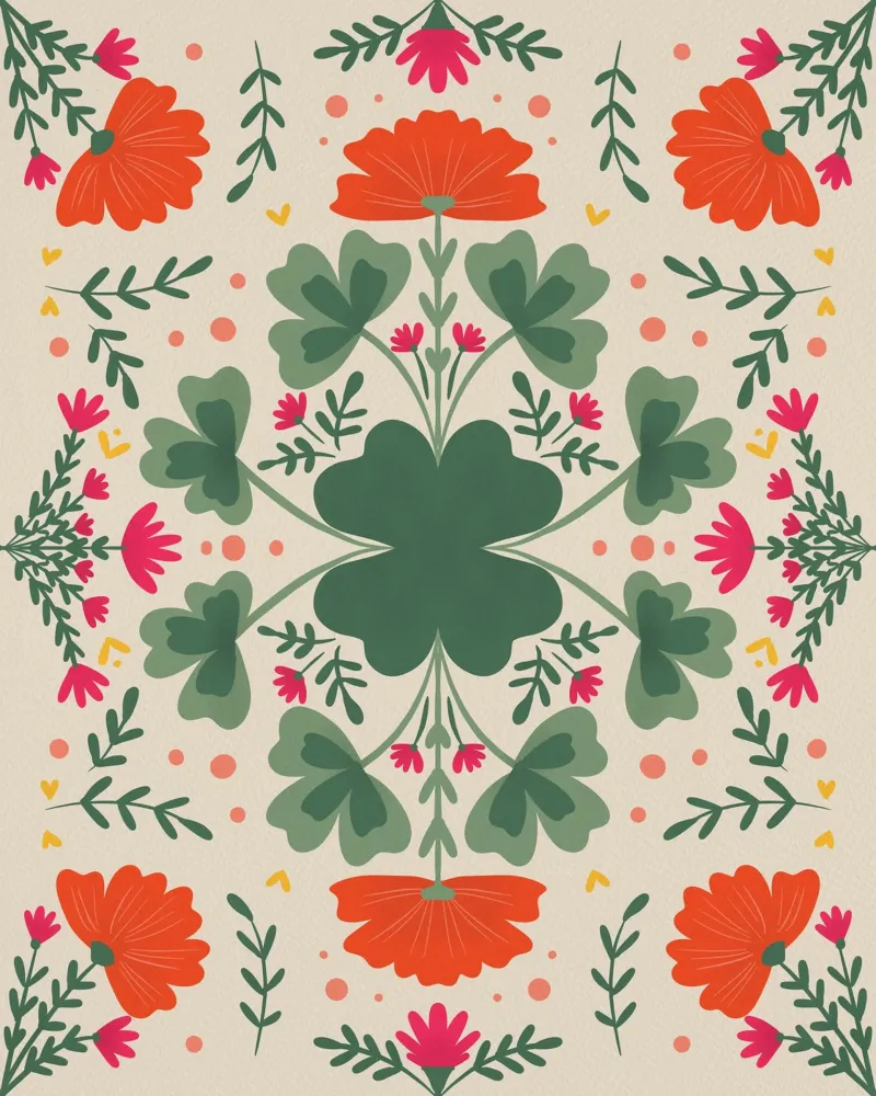 Trifogli e fiori - verde e beige alluminio dibond da Wackapacka
