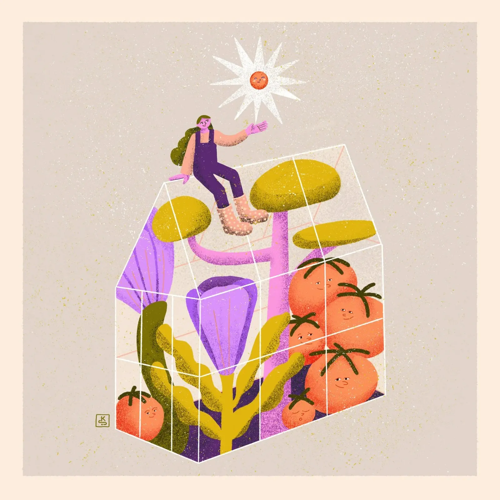 Vrouw met zon zittend op haar serre poster met kunststof frame van Bold & Beautiful