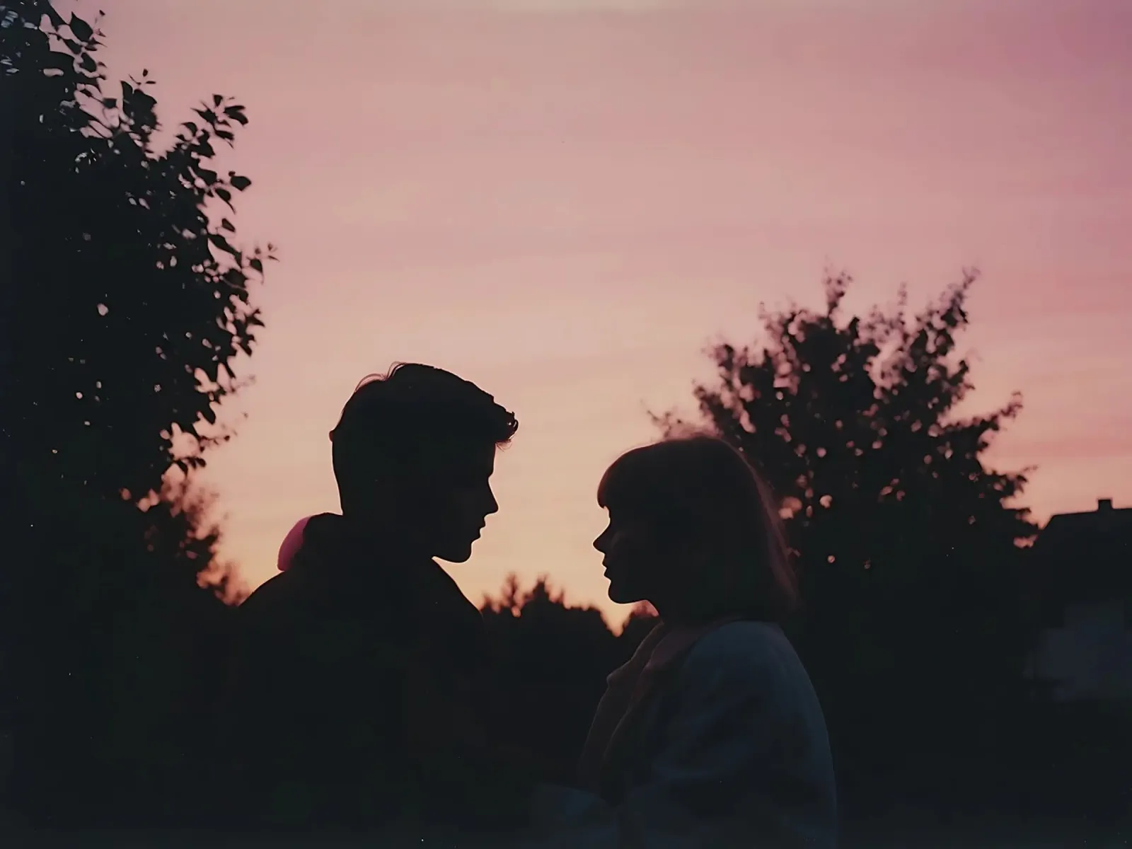silhouette of a couple looking at each other canvas by serinae