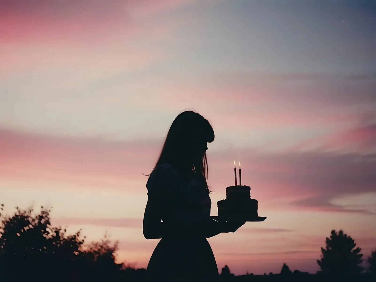 sagoma di una ragazza con in mano una torta di compleanno plexiglass da serinae
