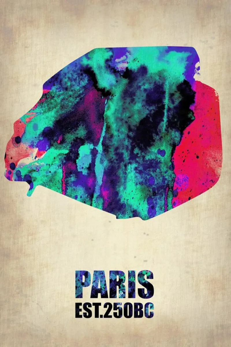 Paris Watercolor Map pellicola backlit da Naxart