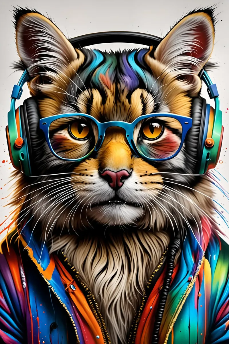 Gatto Manul con cuffie plexiglass da MakArena